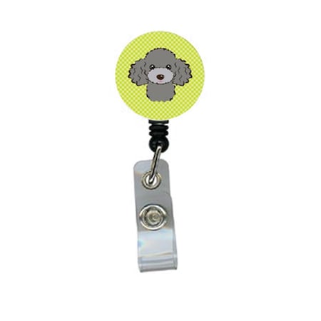 Teacher&Aposs Aid Checkerboard Lime Green Silver Gray Poodle Retractable Badge Reel TE2916547